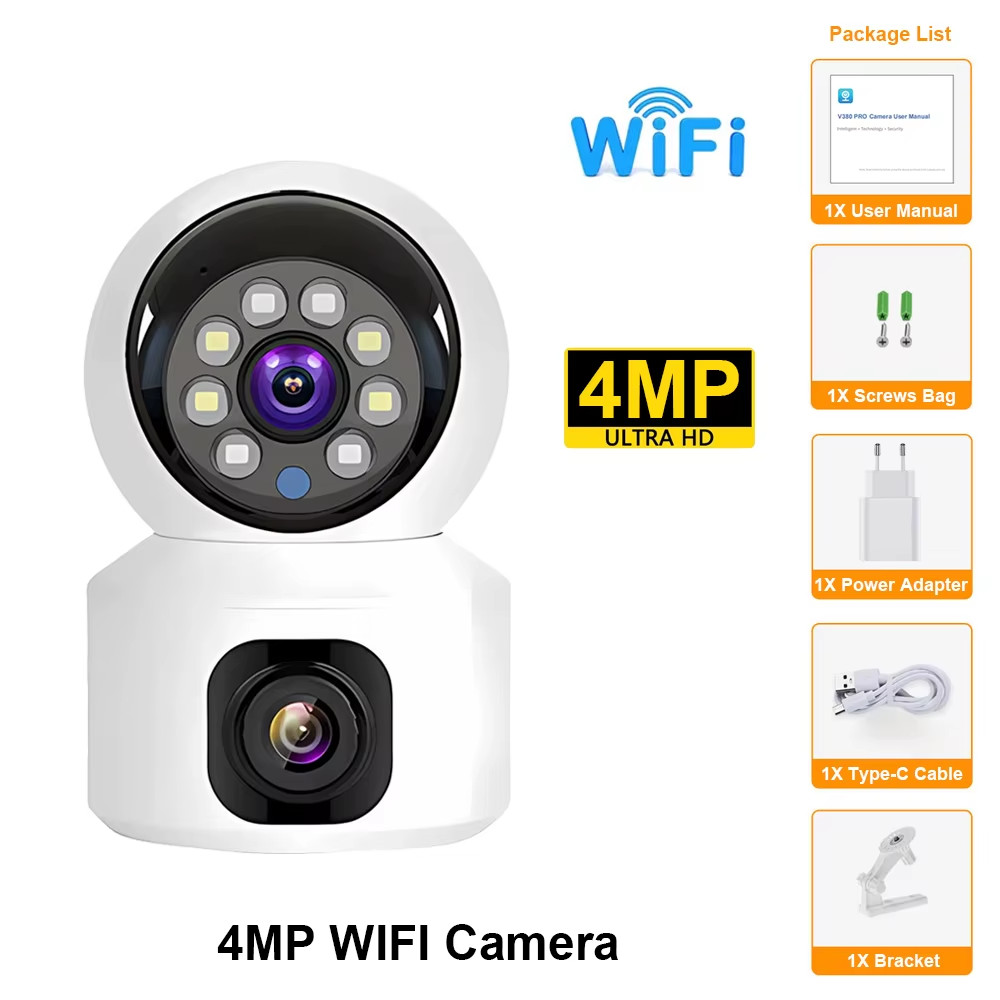 HD Mini Camera Wifi Wireless Dual Lens 8MP IP Cameras Smart Night Vision CCTV Se