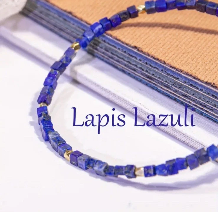 ✅ Lapis Lazuli Edelstein Armband Blau Gold Natürlich Stein Perlen Kette Damen ✅ - Bild 3 von 4