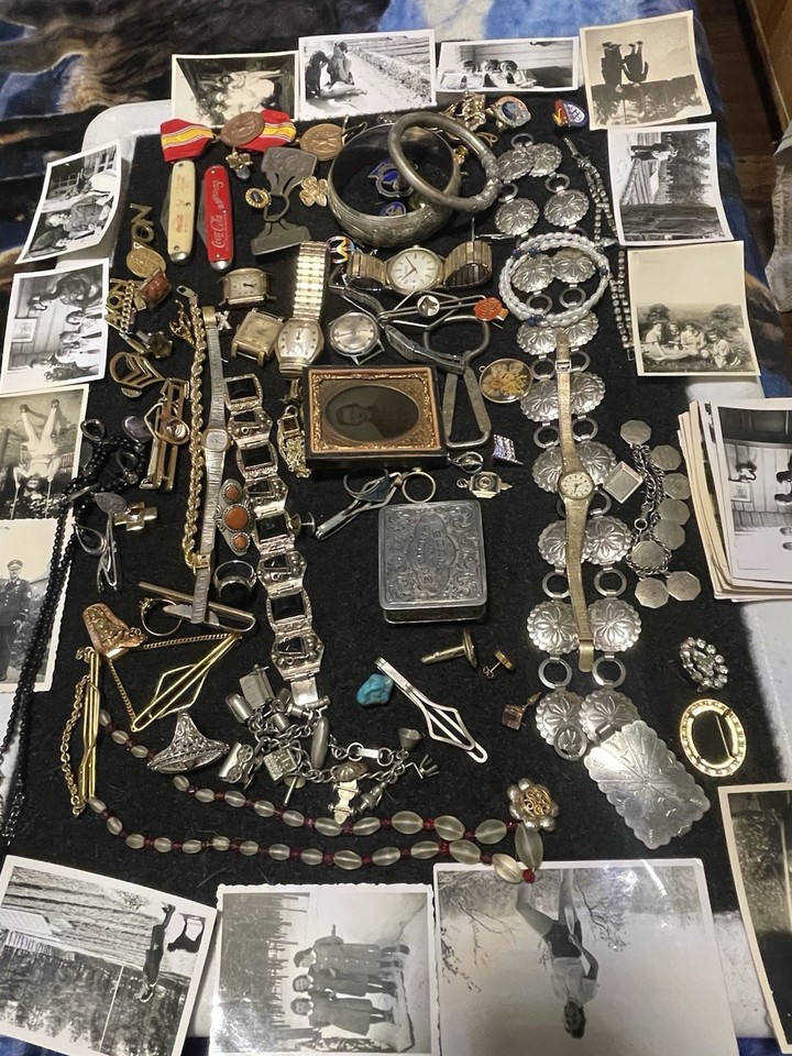 Lot Of Vintage Jewelry,pins,bracelets,old Watches,old German Photos ...