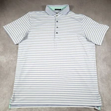 Greyson Golf Polo Shirt Mens 2XL Blue White Stripe Performance Athletic Button