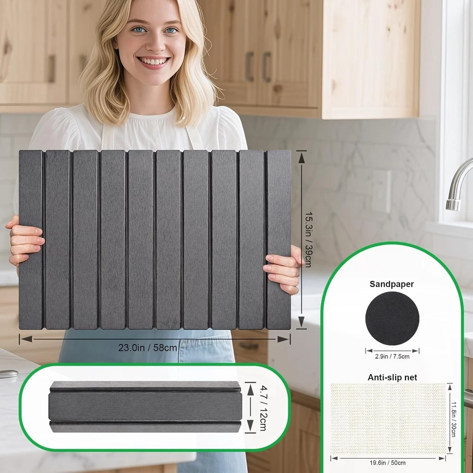 Alfombra de secado de piedra para mostrador de cocina grande, plegable secado rápido corazón de diatomeas Foto 3 de 4