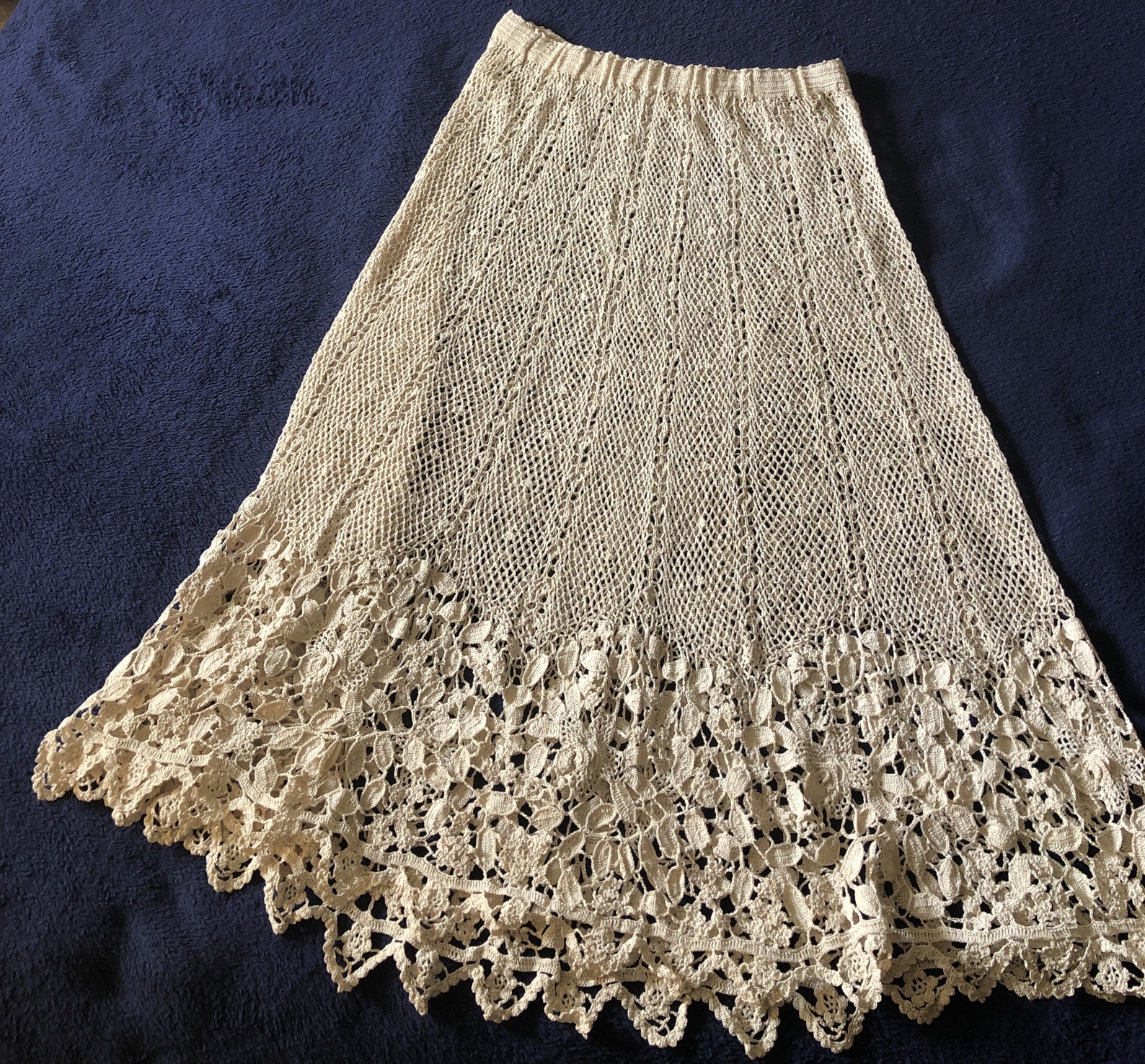 Vintage Crochet Pull On Maxi Skirt Boho Fairy Festival Prairie Peasant Size L