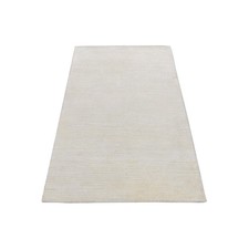 3'x5' Ivory Silk with Wool Tone on Tone Striae Design Hand Knotted Rug R87604