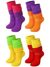 4 Pairs Slouch Socks for Women Bulk Stacked Boot 80s 90s Medium Bright Color
