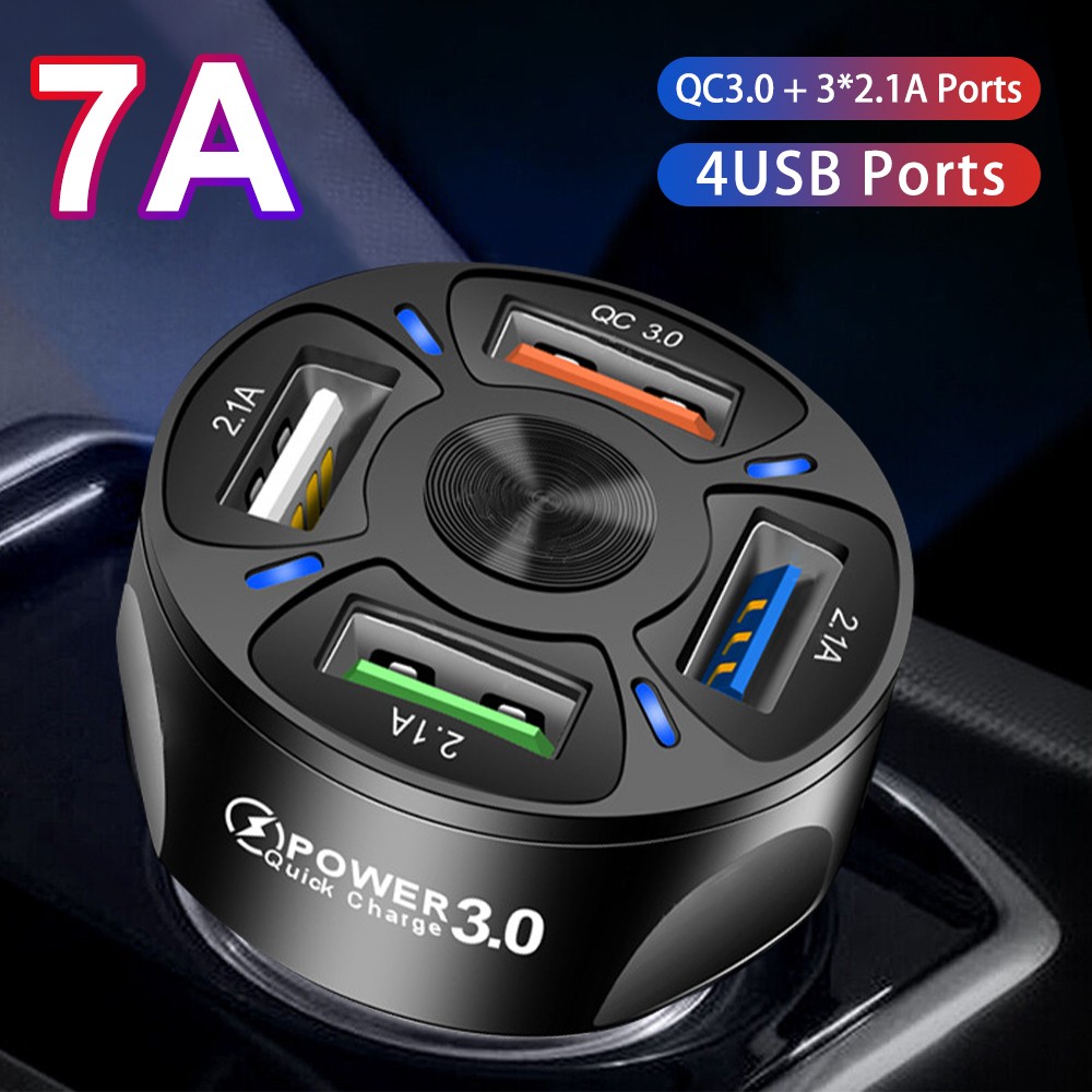 12-32V Mini 4 USB Port Phone Charger QC 3.0 Fast Charging Car Interior Accessory