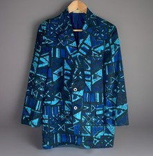 VTG RARE Sandwich Isles Tiki Sport Coat Blazer Jacket 36R 1960s Blues  Teal