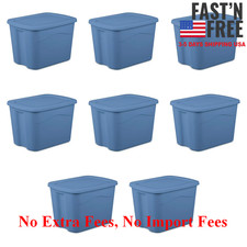 Sterilite 18 Gallon Plastic Storage Bin with Snap on Lid, Light Blue, Pack of 8