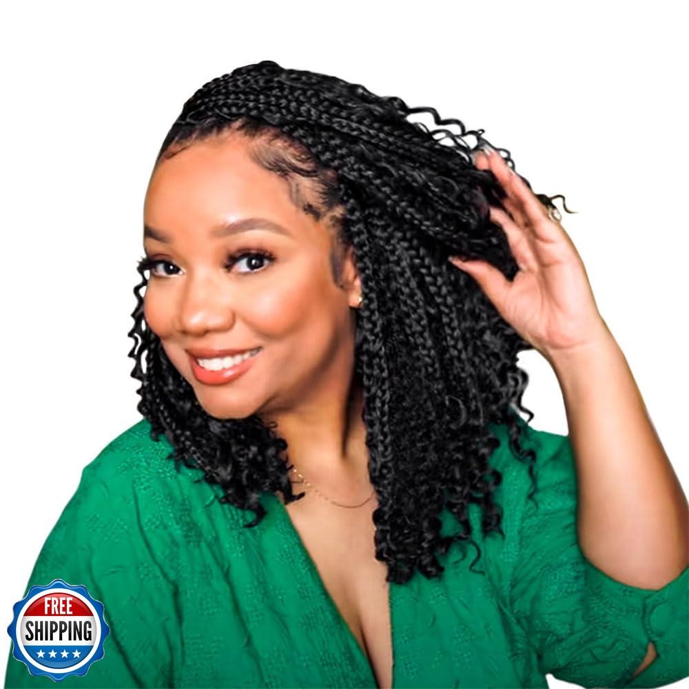 CISINPO 9-Pack 12-Inch Goddess Box Braids Crochet Hair Natural Black Boho Box Braids
