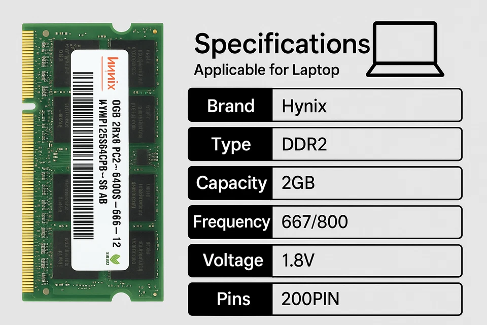 Hynix 2GB DDR2 800MHz PC2-5300S Laptop RAM Memory HYMP125S64CP8-Y5 - Image 3 of 4