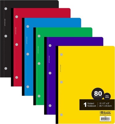 BAZIC Products W/R 80 Count 1-Subject Wireless Notebook, for School Notes