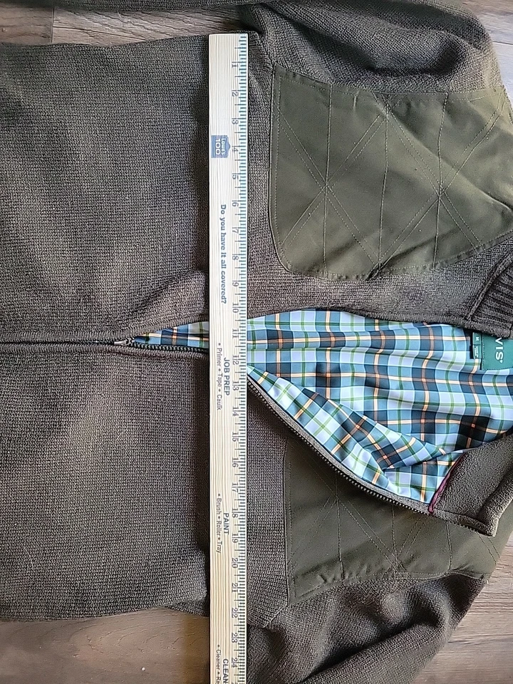 Chaqueta Suéter Orvis Para Hombre Mediana Verde Oliva Lana Cremallera Completa Forrada a Cuadros Foto 2 de 4