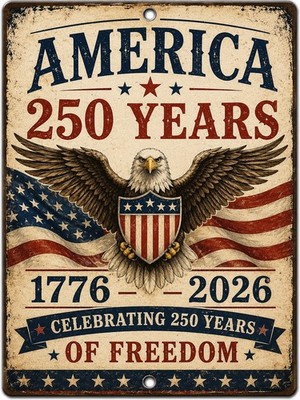 America 250 Years 1776-2026 Patriotic Eagle Metal Sign USA Freedom 8x12 Aluminum