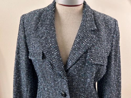 Carlisle blazer Size 8 shoulder pads silk wool blend lined vintage tweed - Picture 2 of 6