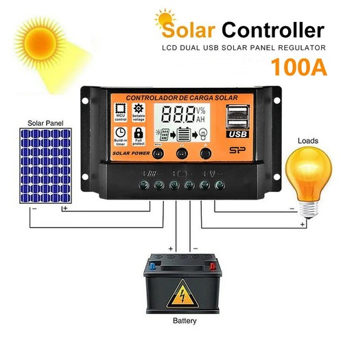 100A PWM Solar Charge Controller LCD 12V/24V Lithium Battery Panel Regulator USA - Picture 5 of 11