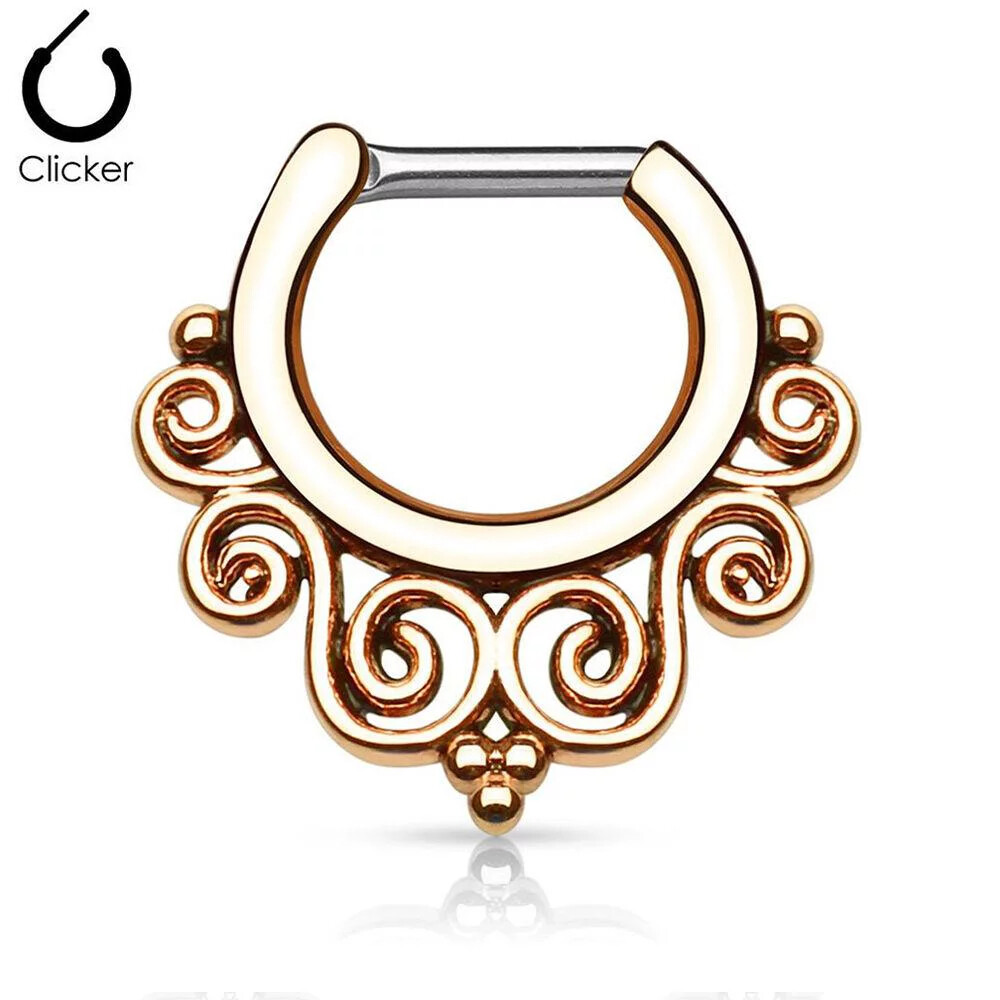 14GA or 16GA Septum Clicker Ring Tribal Swirls 4 Colors Options Septum Piercings