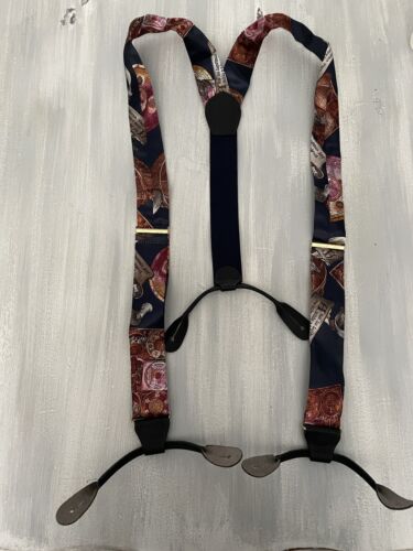 Vtg CAS Germany Suspenders Mens Writing Abstract Preppy Gold Clips 0924