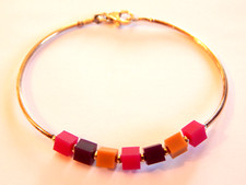 New 925 Sterling Silver Made In Italy Colored Square Beaded Childs Bracelet 6 IN