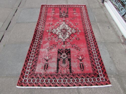 Shabby Chic Worn Vintage Handmade Traditional Red Wool Carpet 210x118cm - Picture 1 of 12