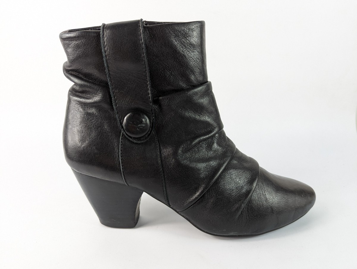 Lotus Black Leather Mid Heel Ankle Boots UK EU 37