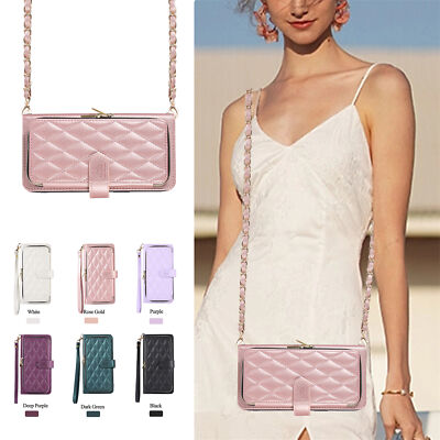 For iPhone 16 15 Pro Max 14 13 Card Wallet Case with Crossbody Metal Chain Strap