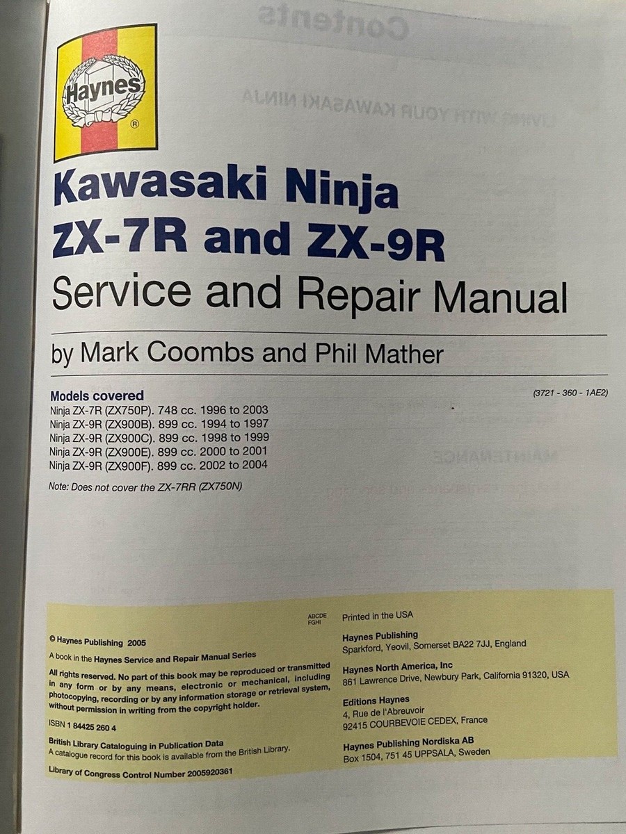 1994-2004 Ninja ZX-7R & ZX-PR Motorcycle HAYNES Service Repair