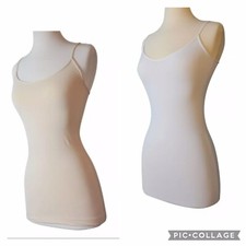 TWO UPF 50 Cami Tank Tops Layering Spaghetti Straps WHITE +TAN UV Made in USA