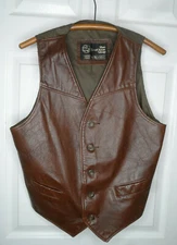 Vintage Sears The Leather Shop Leather Vest Mens 40 Regular Dark Tan Brown