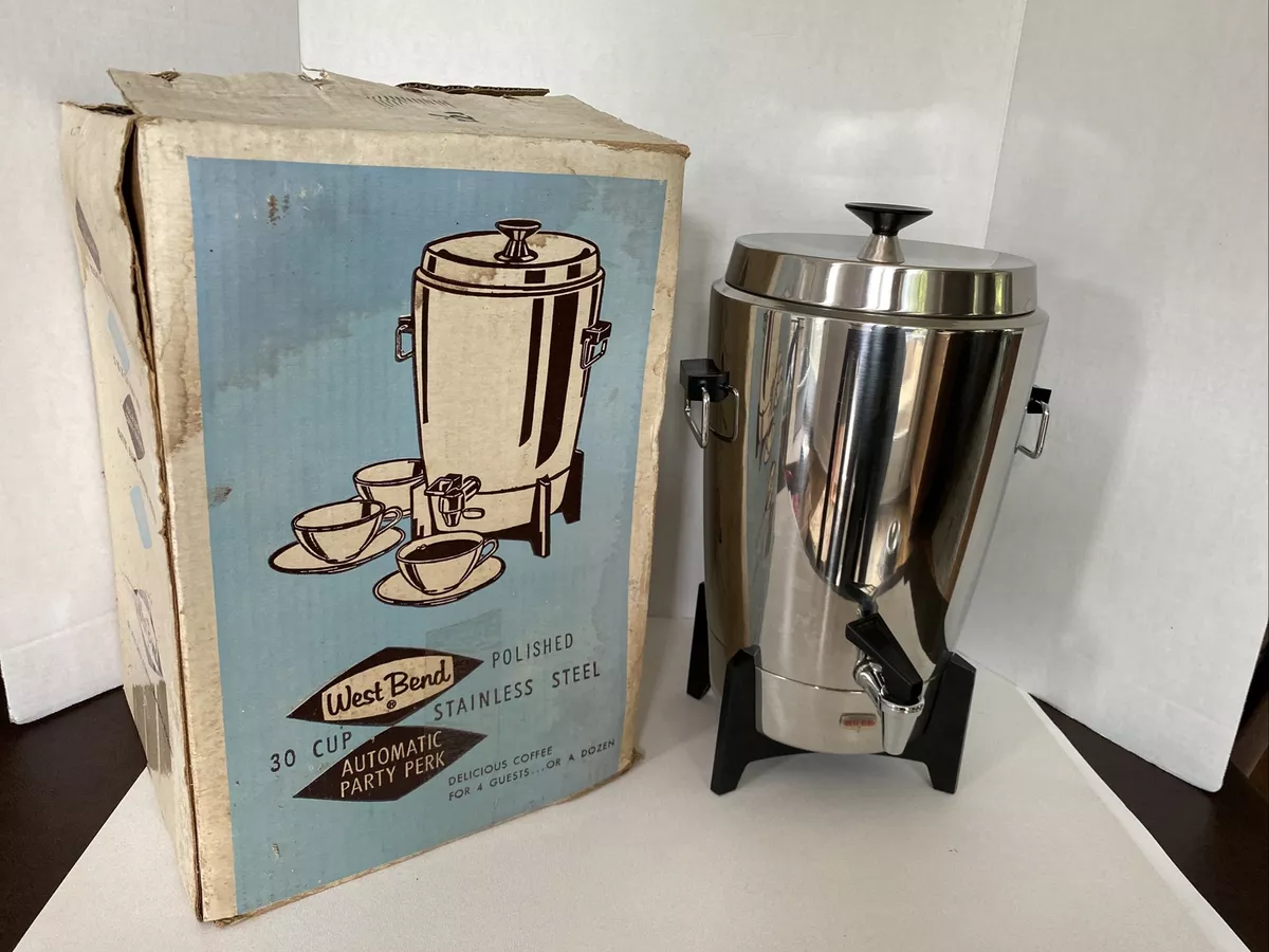 West Bend 12 30 Cups Coffee Pot Stainless Polished Steel Automatic Percolator