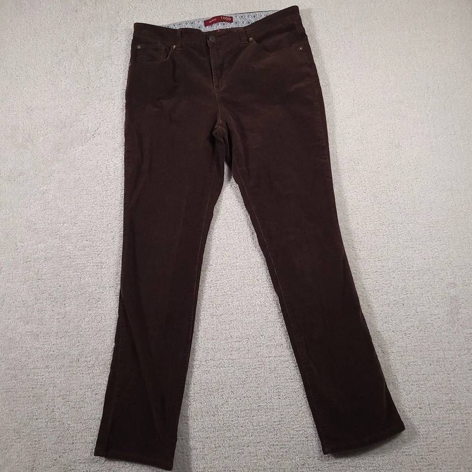 Pantalones de pana IZOD Matchstick para mujer 12 marrón frente plano pierna recta elásticos Foto 2 de 4