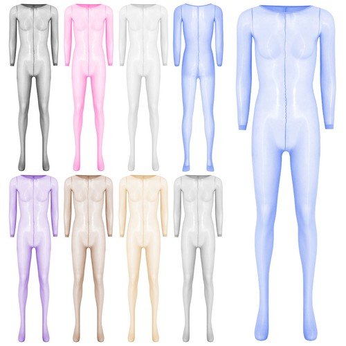 Women Bodysuit Catsuit Jumpsuit Crotchless Unitard Underwear Long Sleeve Sheer - Picture 2 of 69