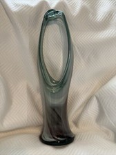 Stretched Art Glass Vase Basket Smoky Gray Purple White Swirl Design Vintage 17  