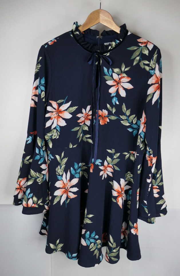 Alice & You Dress Size 20 Floral Bell Sleeve Fit and Flare ribbon necktie short