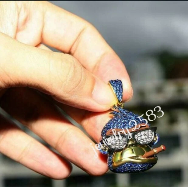 Zafiro azul simulado de 2 quilates cara de mono para hombre con colgante de cigarrillo plata 925 Foto 2 de 4