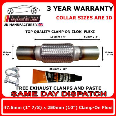 1,875 x 10'' 48mm x 250 Auspuff Flexipipe Clamp-On Flexi Joint 1 7/8''