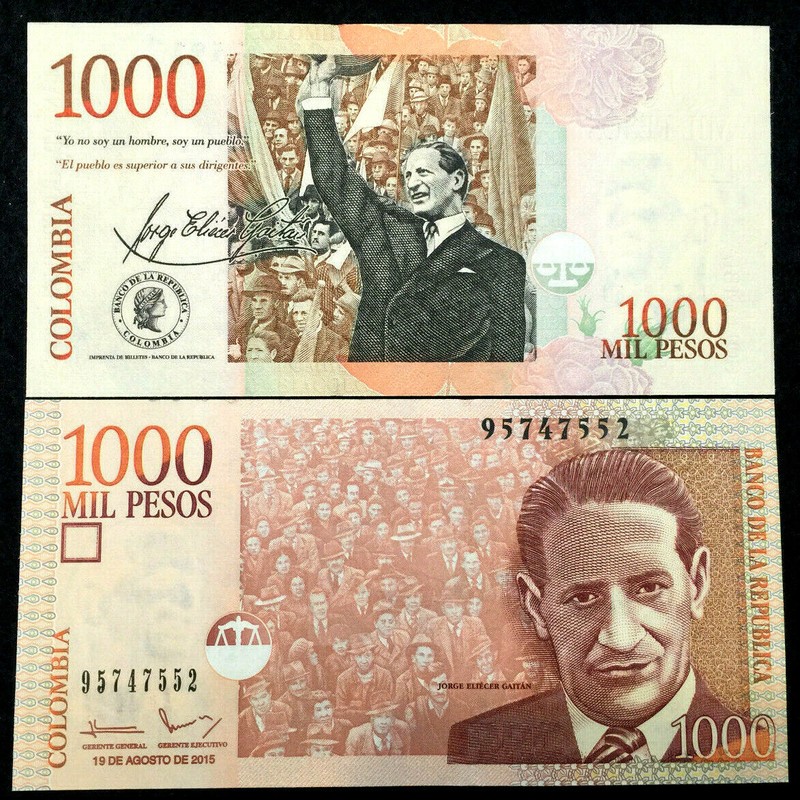 Colombia 1000 Peso 2014 Banknote World Paper Money UNC Currency Bill Note