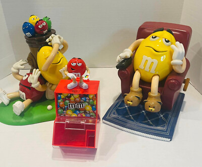M&M'S CANDY DISPENSERS set of 3~ SWEET SHOP~~GOLF MULLIGAN VILLE~ LAZY BOY 1999