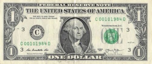 date note January 1984 D run C district 2013 C00101984C one dollar bill fw print
