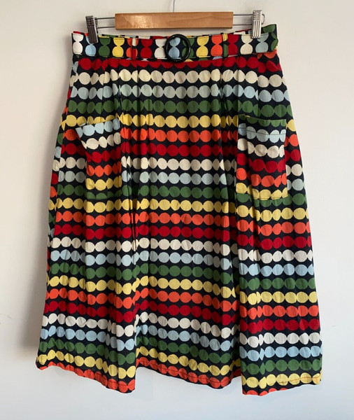 Lise Cotton Skirt Womens Size 14 Red Green Polka Dot Belted Pockets Lined Zip