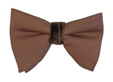 Vintage Brown Bow Tie with Velvet 1970's Oversized Large Butterfly Clip On