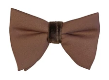 Vintage Brown Bow Tie with Velvet 1970's Oversized Large Butterfly Clip On