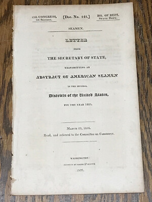 1826 Letter From Secretary Of State Henry Clay Act Of Congress American Seamen