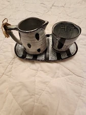 Mud Pie Home Black White Pottery Reactive Glaze Cream and Sugar Serving Set