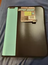 Tech Gear 3 Ring 1.5” Zipper Binder Aqua/Black With Zippered Inside Pocket New