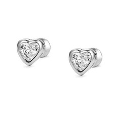 14K White Gold Plated Silver 4mm Small Heart 0.8ct Heart Cut CZ Stud Earrings