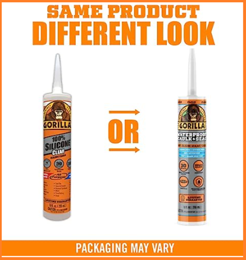 Gorilla Clear 100 Silicone Sealant Caulk, All Purpose, 10 oz Cartridge