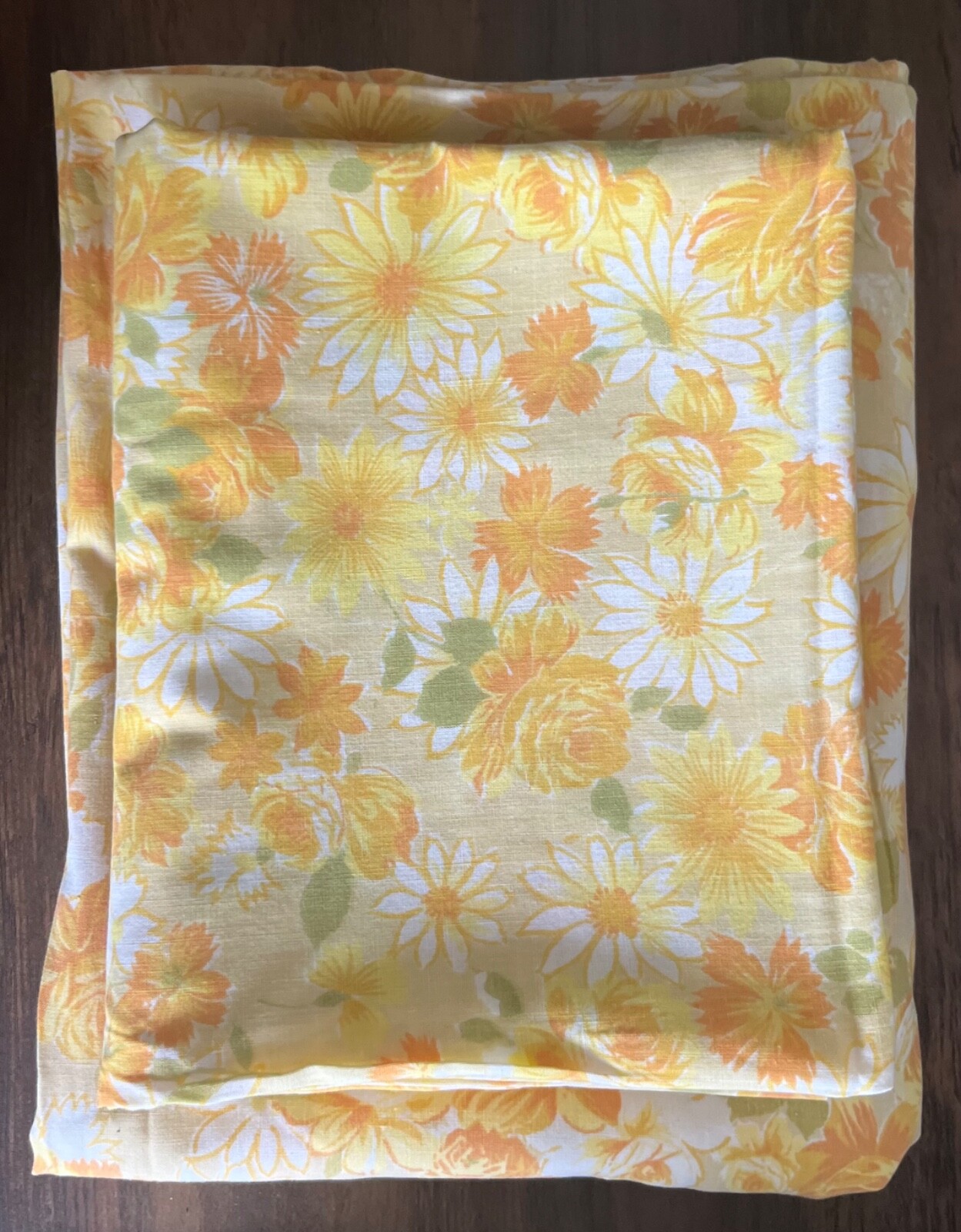 VTG 70s Lady Pepperell Full Flat Sheet 2 Pillow Cases Yellow Orange Flowers 