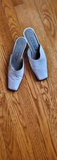 Nine West Women's White Leather Semi Square Toe Heel Mules 6.5 M