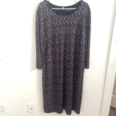 Lauren Ralph Lauren Navy Blue Abstract Geometric Long Sleeve Shift Jersey  Dress | eBay