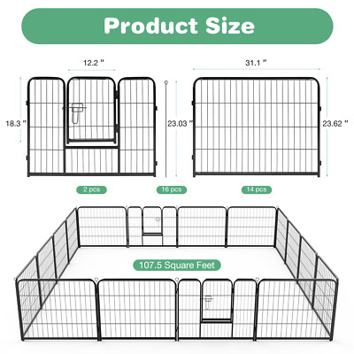 Durable Metal Dog Playpen Indoor Fence with Door - 16 Panel for Outdoor/Indoor