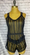 Vtg New York Fascination Lingerie Black Nylon Sheer Lace 2 Piece Set USA Made